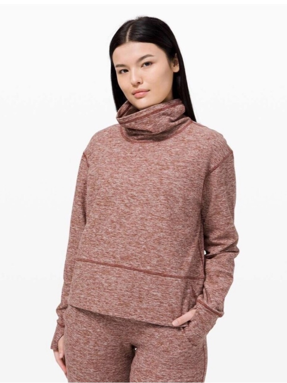 Lululemon Ready To Rulu Fleece Pullover In Heathered Burgundy size 8